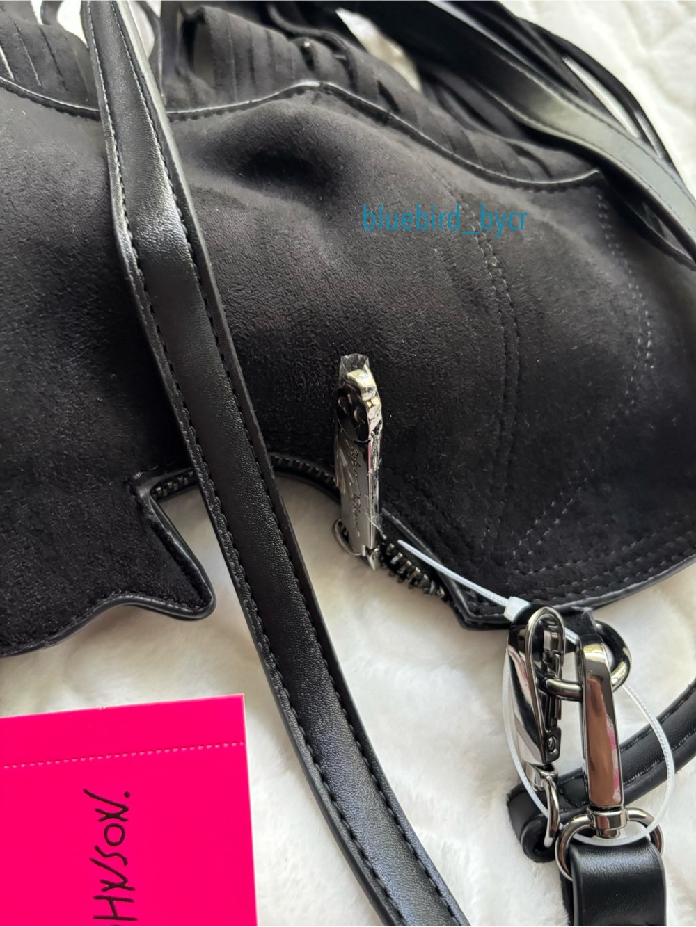 Betsey Johnson Black Bat-Shaped Crossbody Bag with Fringe - Picture 9 of 13